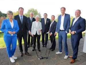 Thomas Geisel (amtierender Düsseldorfer Oberbürgermeister, SPD), Dr. Stephan Keller (CDU), Dr. Marie-Agnes Strack-Zimmermann (FDP) und Stefan Engstfeld (Bündnis 90/ Die Grünen)